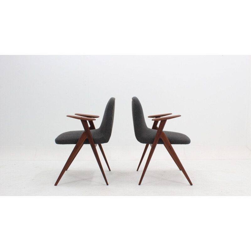 Pair of italian teak vintage easy chairs, 1950s