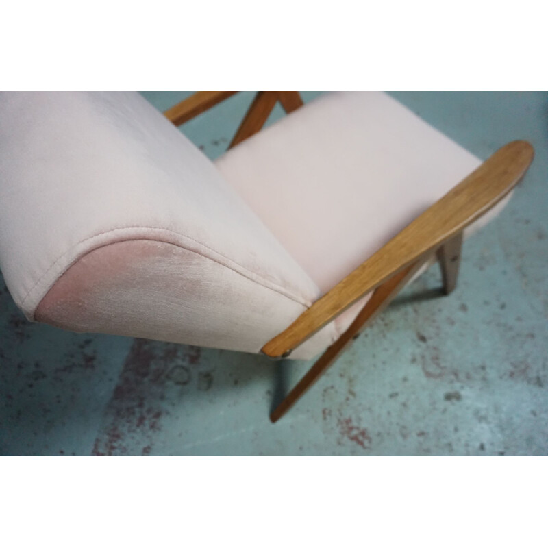 Pair of vintage armchairs in champagne pink velvet, 1960s