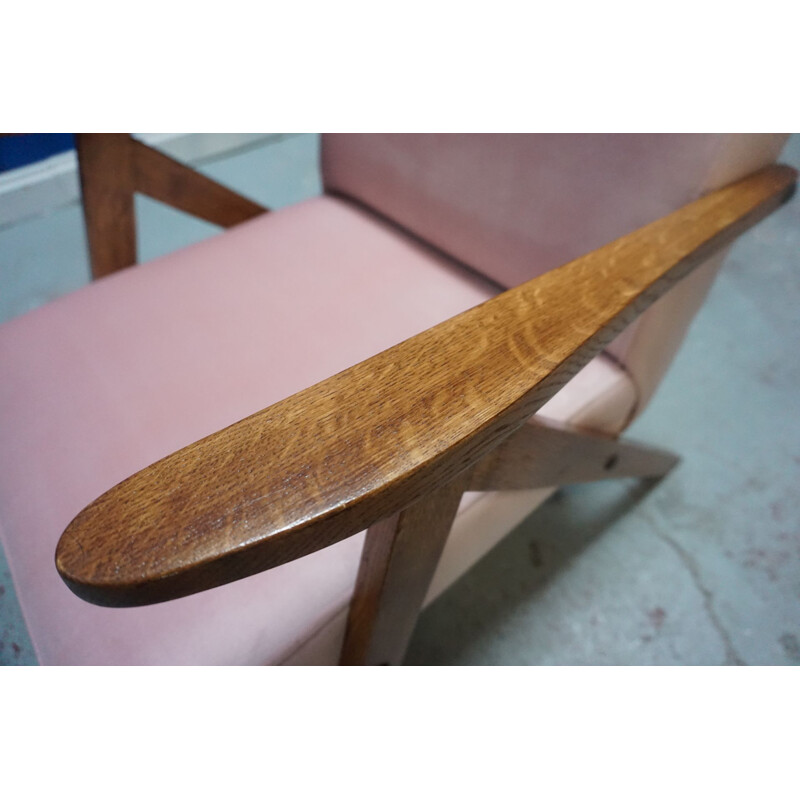 Pair of vintage armchairs in champagne pink velvet, 1960s