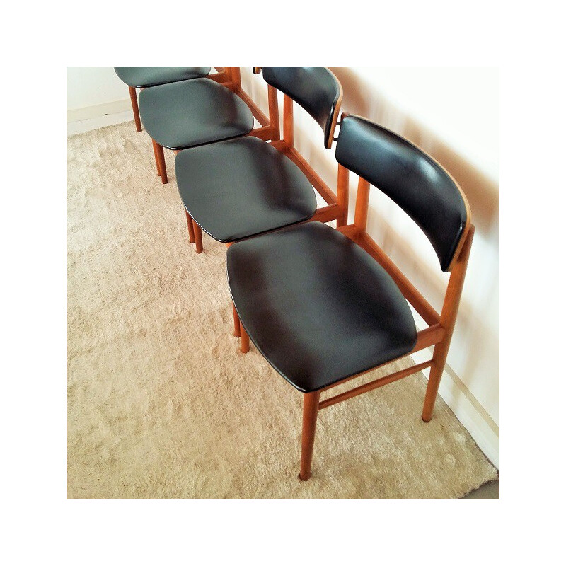 Série de 4 chaises Sax en teck et simili-cuir, S. CHROBAT - 1960