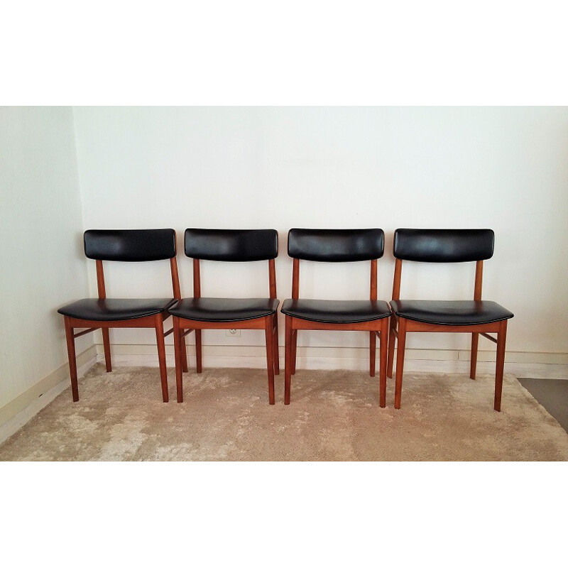 Sax set of 4 scandinavian chairs in teak and leatherette, S. CHROBAT - 1960s