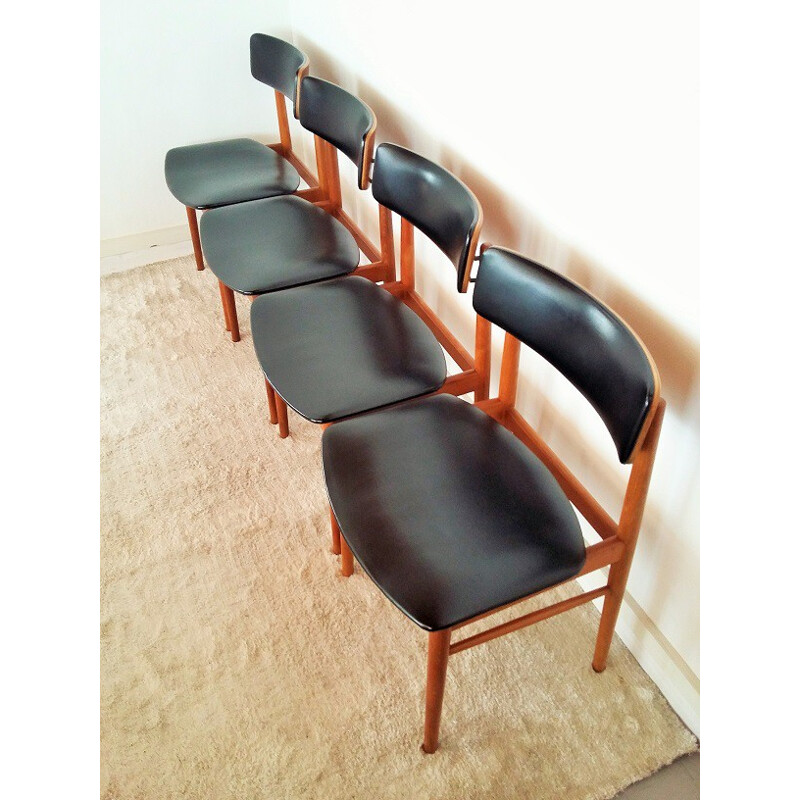 Sax set of 4 scandinavian chairs in teak and leatherette, S. CHROBAT - 1960s