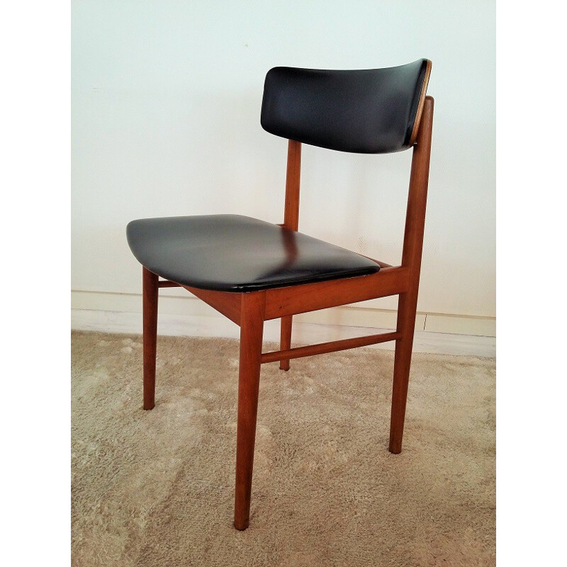 Sax set of 4 scandinavian chairs in teak and leatherette, S. CHROBAT - 1960s