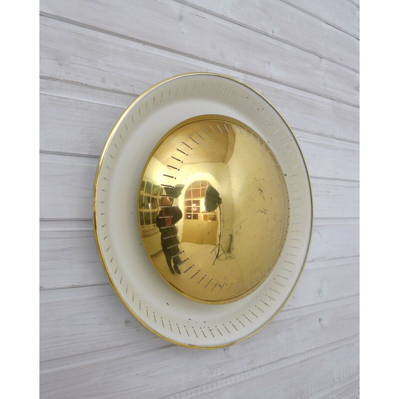 Round vintage brass and metal wall lamp by Kaiser Leuchten, Germany 1950