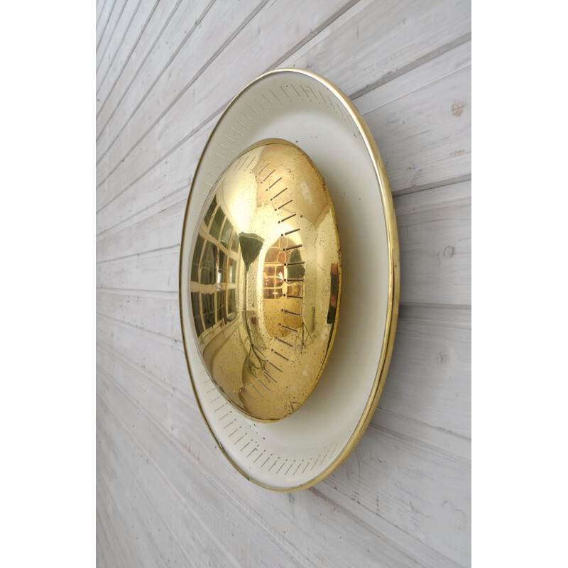 Round vintage brass and metal wall lamp by Kaiser Leuchten, Germany 1950