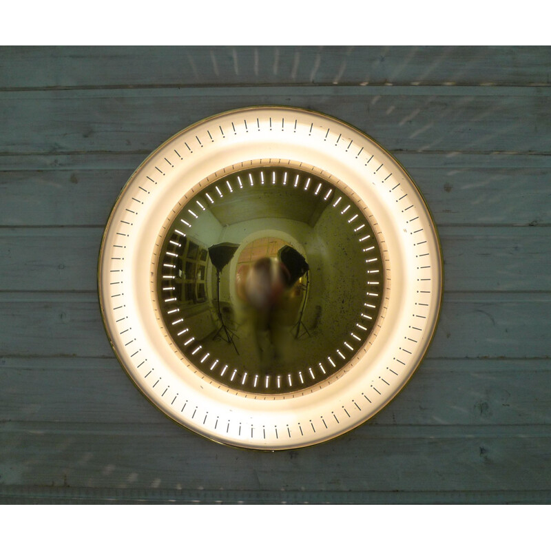 Round vintage brass and metal wall lamp by Kaiser Leuchten, Germany 1950