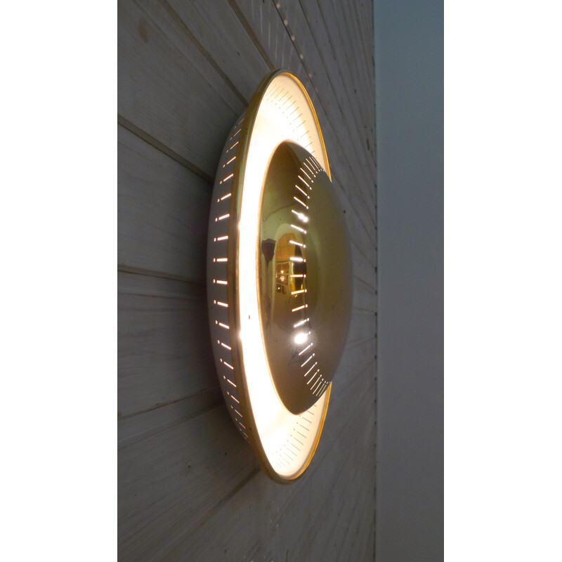 Round vintage brass and metal wall lamp by Kaiser Leuchten, Germany 1950