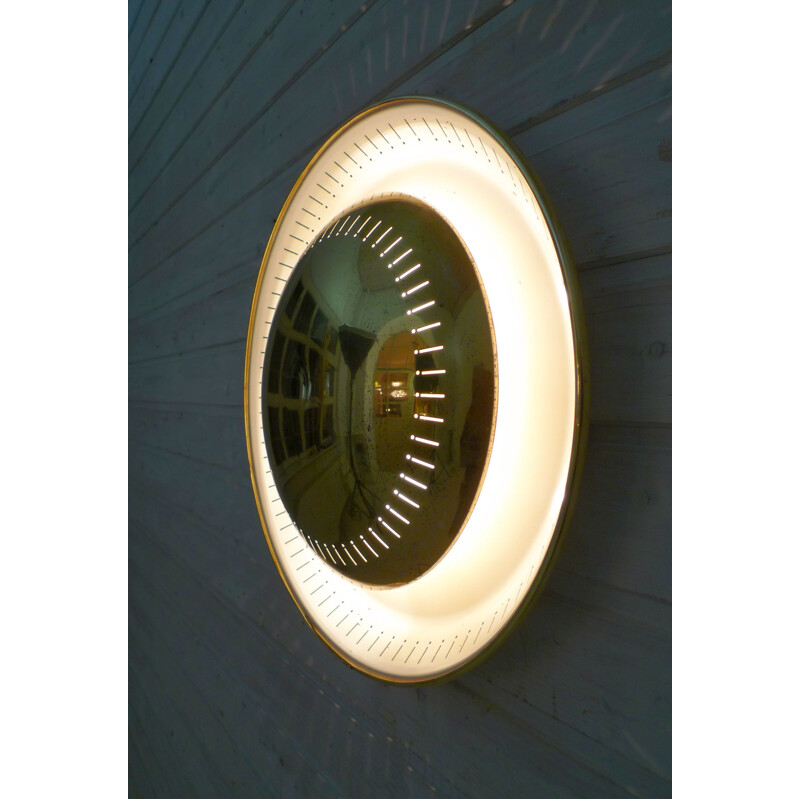 Round vintage brass and metal wall lamp by Kaiser Leuchten, Germany 1950