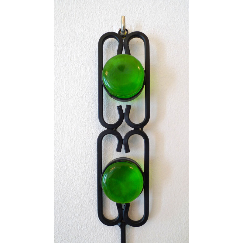 Vintage candlestick in green glass and black lacquered metal by Erik Hoglund for Boda, Sweden 1960