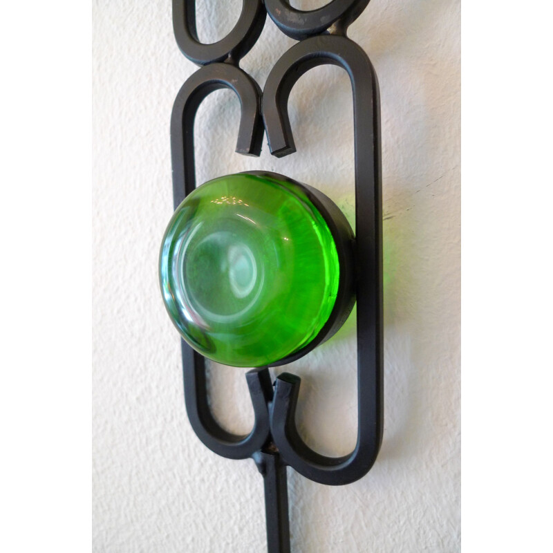 Vintage candlestick in green glass and black lacquered metal by Erik Hoglund for Boda, Sweden 1960