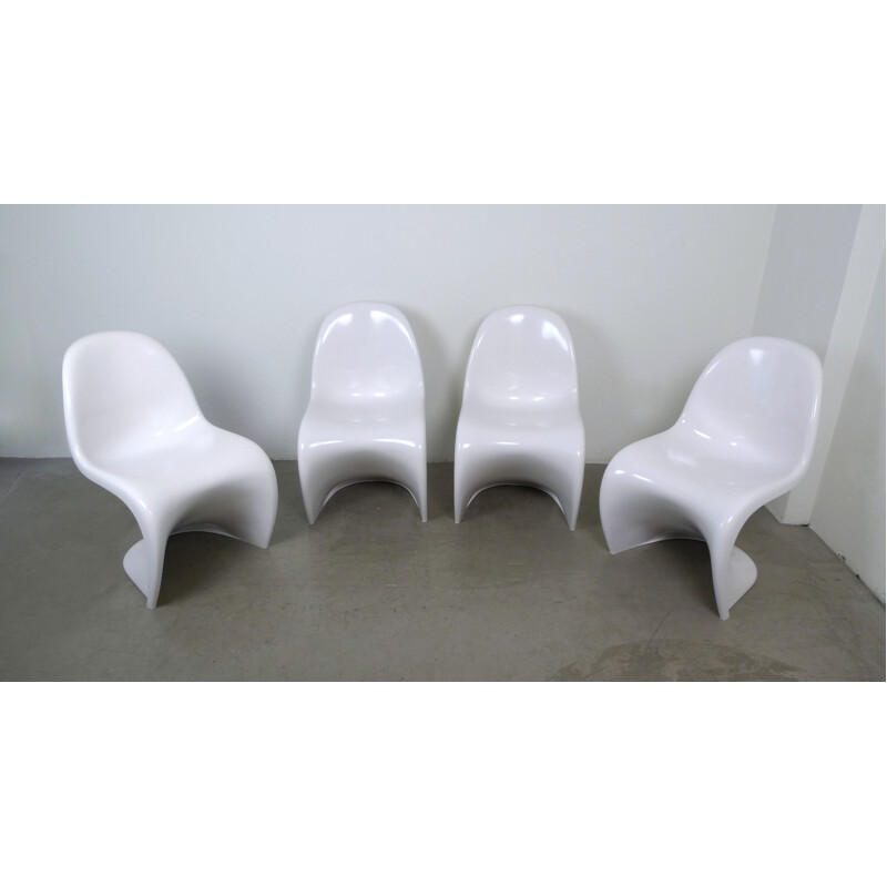 Set of 4 vintage White Panton Chairs by Verner Panton for Vitra, Germany, 1971