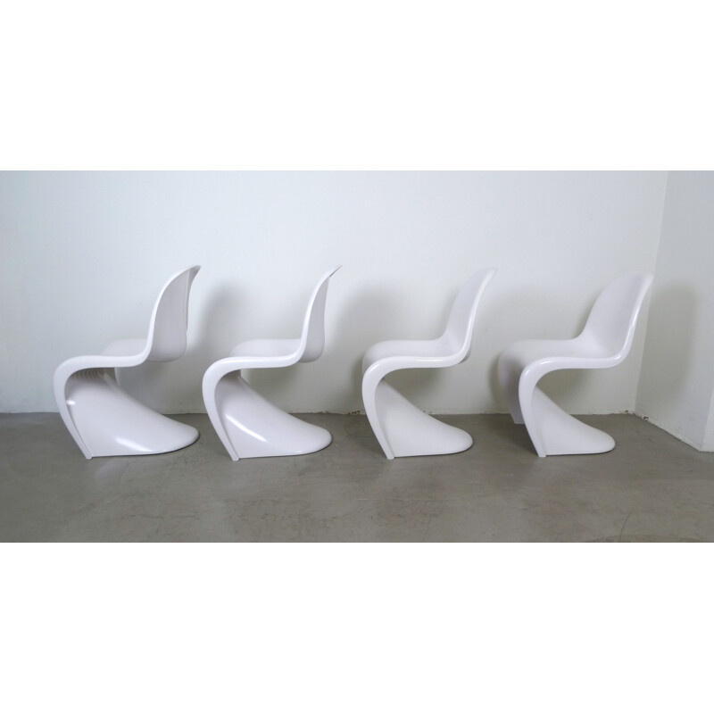 Set of 4 vintage White Panton Chairs by Verner Panton for Vitra, Germany, 1971