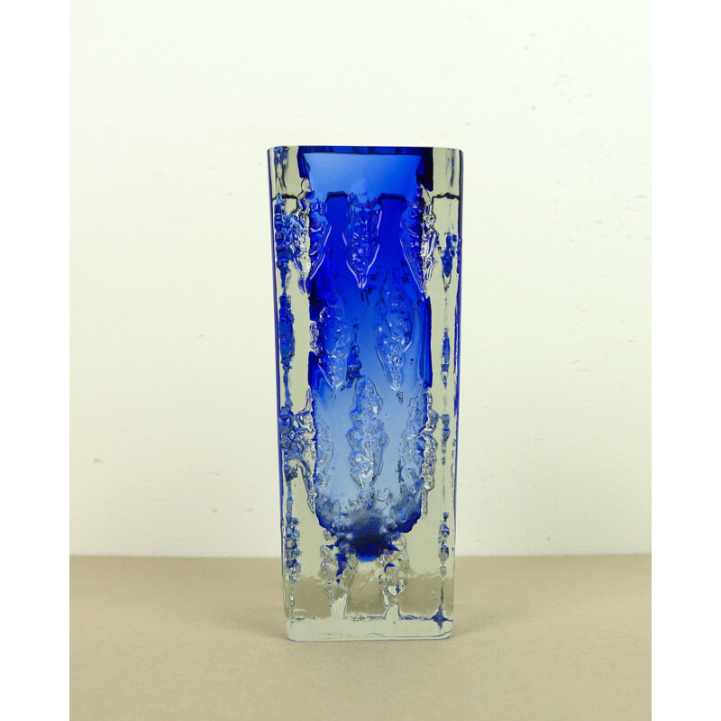 Vintage Blue Glass Vase from Glashütte Kurt Wokan, Austri 1970s