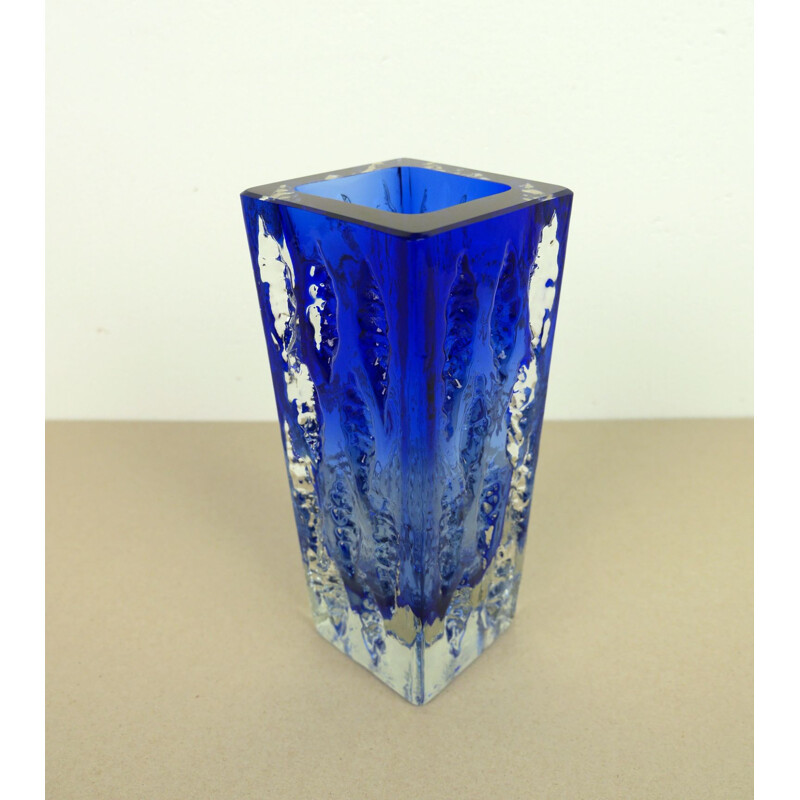 Vintage Blue Glass Vase from Glashütte Kurt Wokan, Austri 1970s