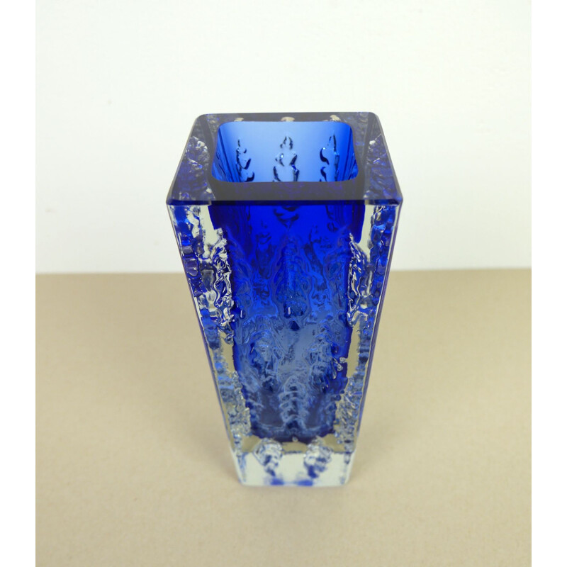 Vintage Blue Glass Vase from Glashütte Kurt Wokan, Austri 1970s