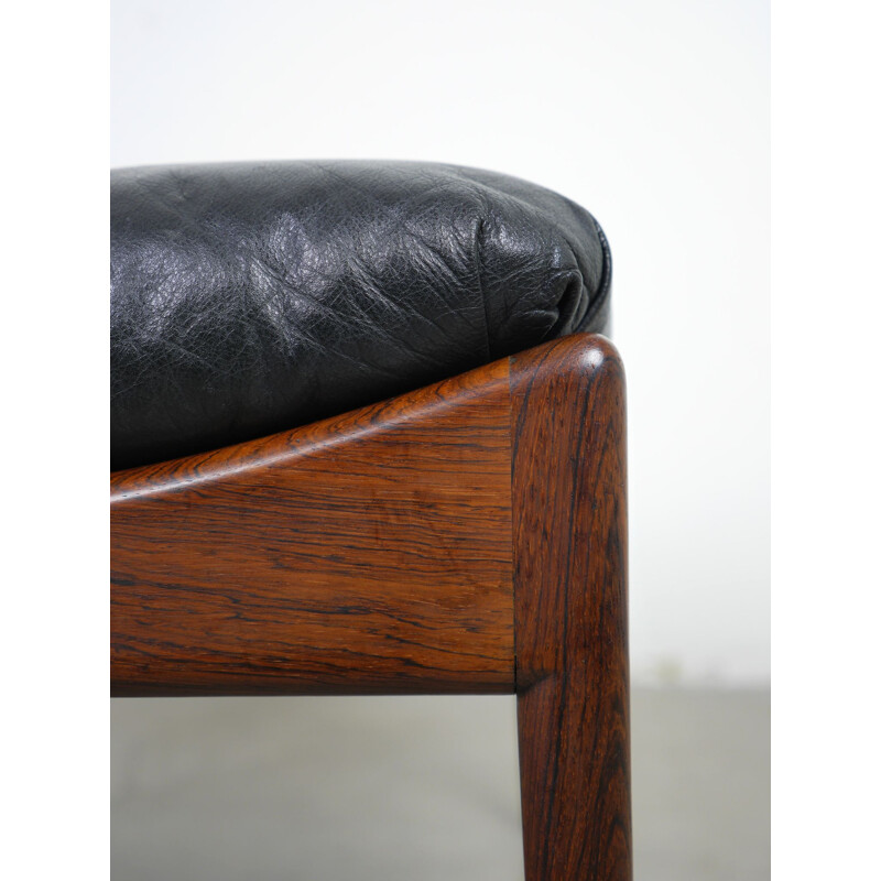 Vintage Rosewood and Leather Stool by Kristian Solmer Vedel for Søren Wiladsen, Denmark, 1960s