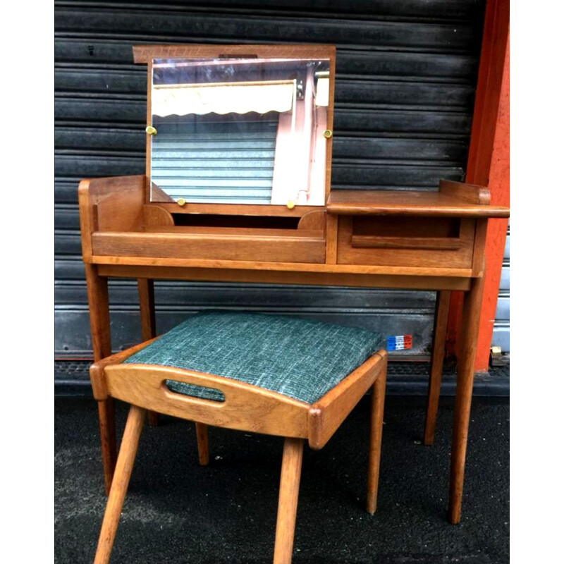 Small hairdresser and vintage oak stool, 1950