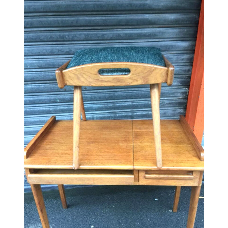 Small hairdresser and vintage oak stool, 1950