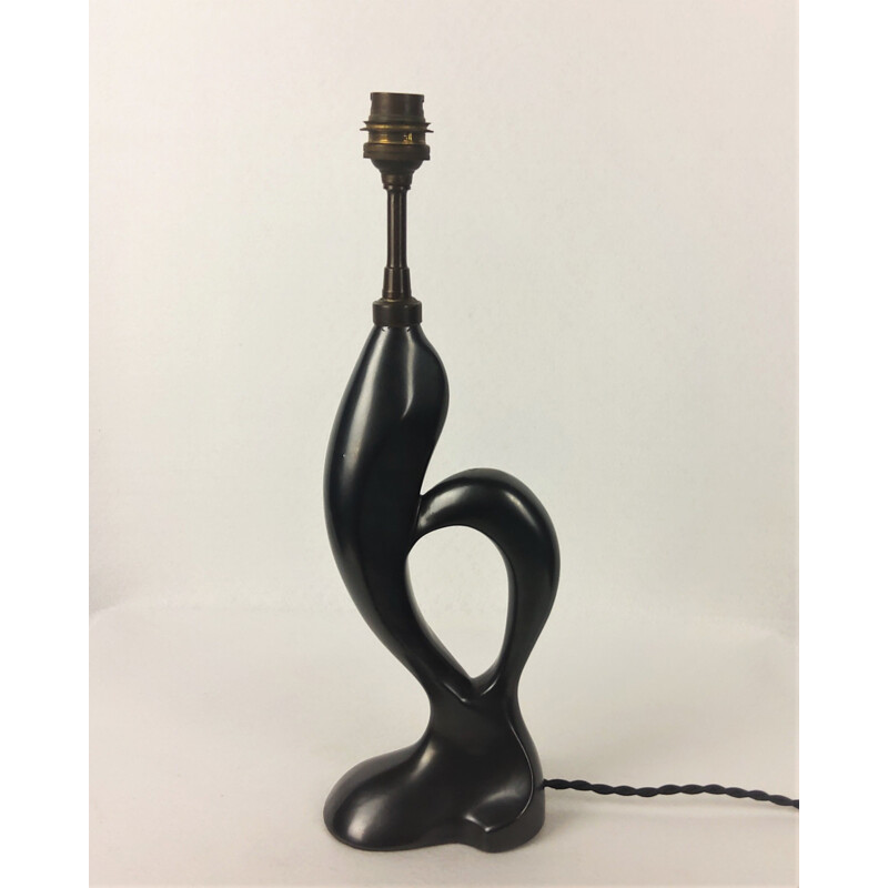 Vintage CAB black ceramic lamp by Jean Merillon, 1950s