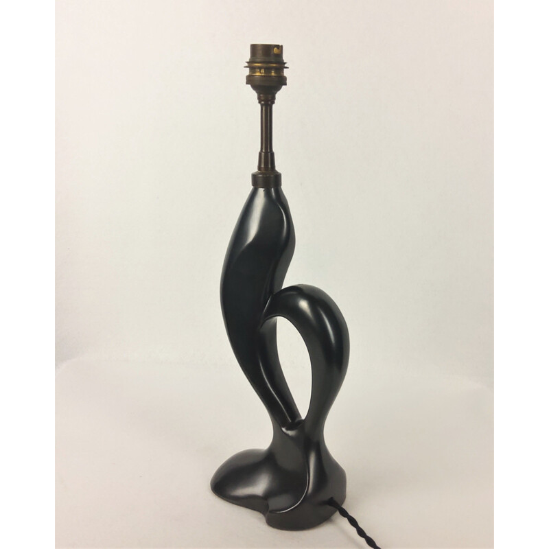 Vintage CAB black ceramic lamp by Jean Merillon, 1950s