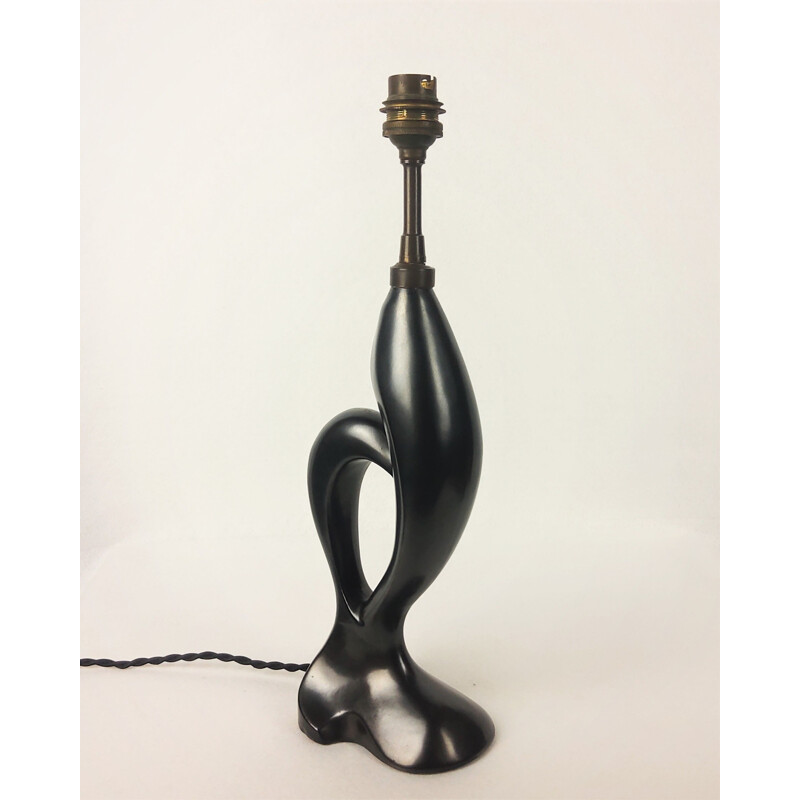 Vintage CAB black ceramic lamp by Jean Merillon, 1950s