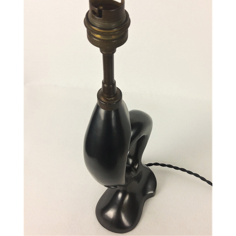 Vintage CAB black ceramic lamp by Jean Merillon, 1950s