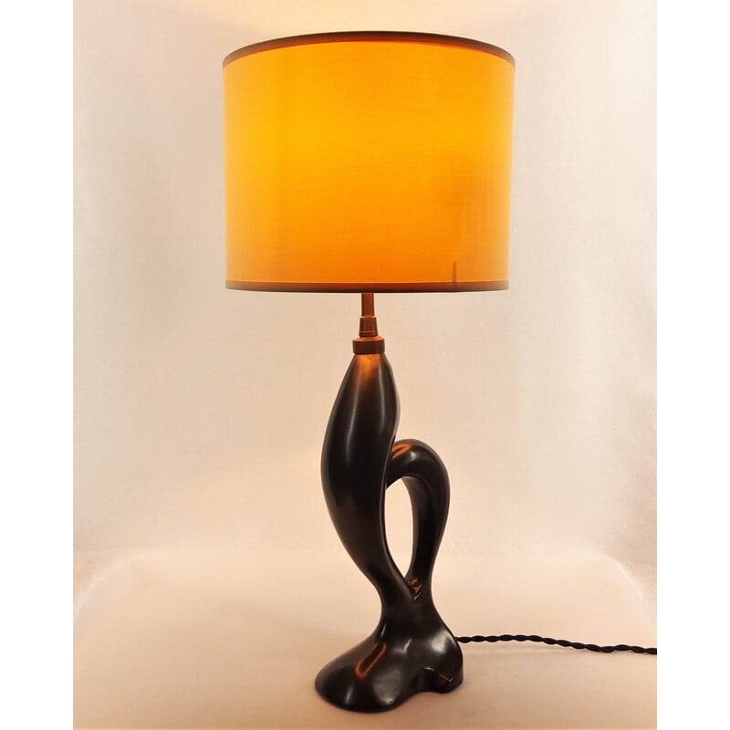 Lampe vintage CAB en céramique noire par Jean Merillon, 1950