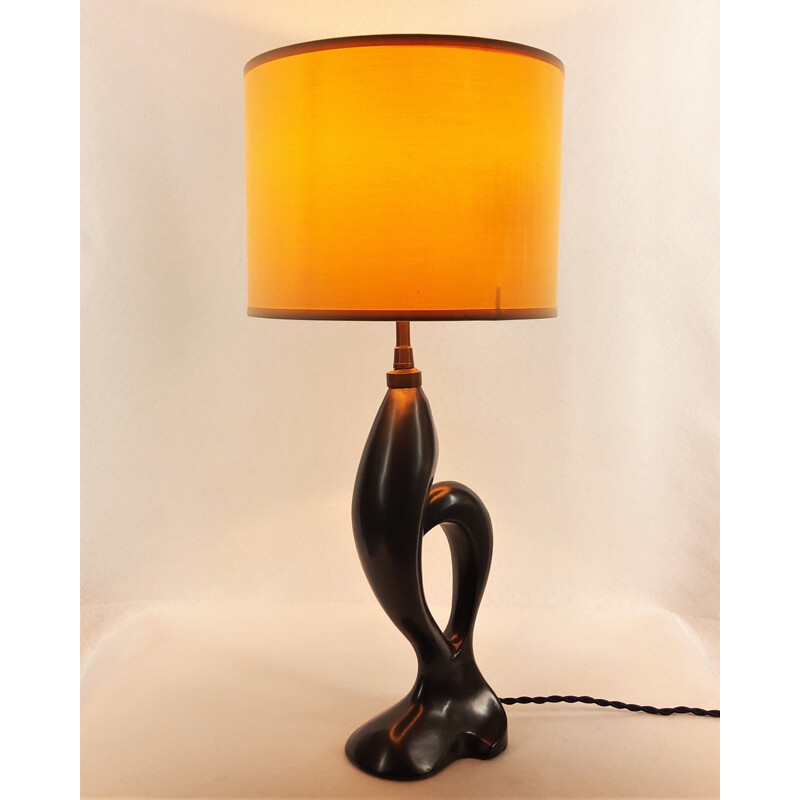 Vintage CAB black ceramic lamp by Jean Merillon, 1950s