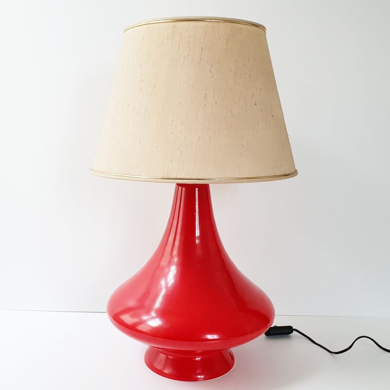Vintage rode glazen lamp, 1960