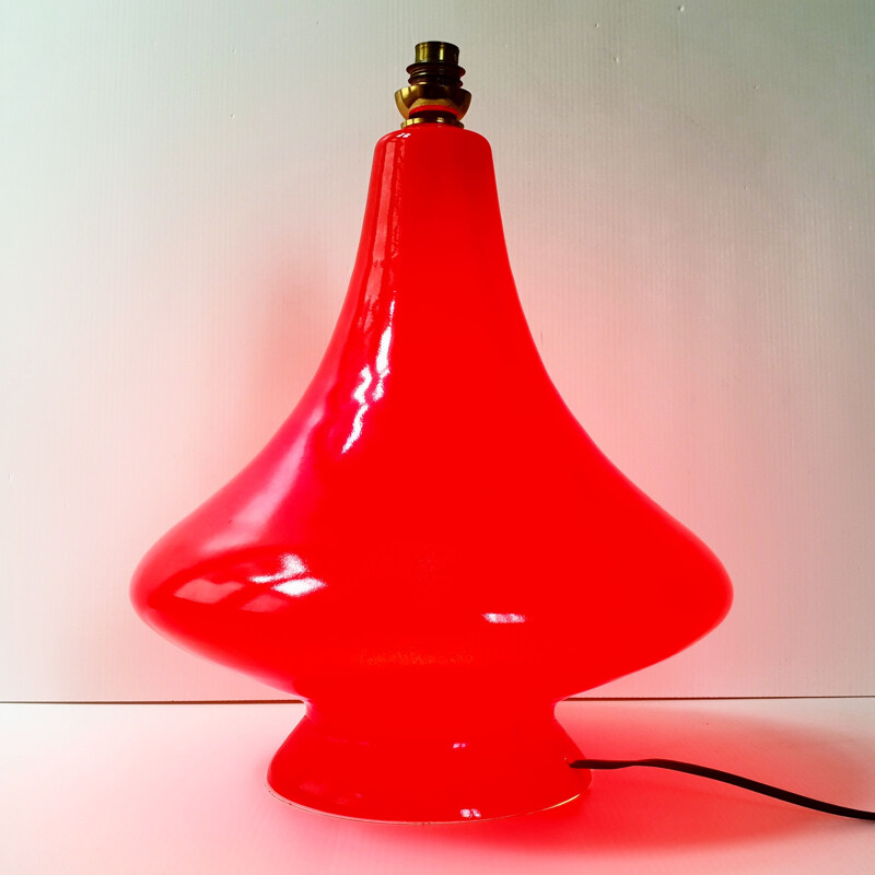 Vintage red glass lamp, 1960s
