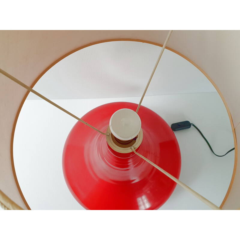 Vintage red glass lamp, 1960s