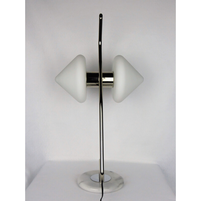 Vintage glass and marble lamp by Arlus, 1950s