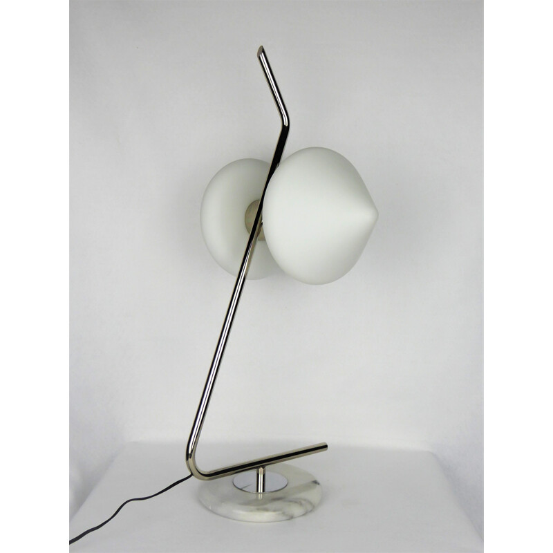 Vintage glass and marble lamp by Arlus, 1950s