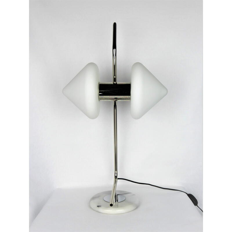 Vintage glass and marble lamp by Arlus, 1950s