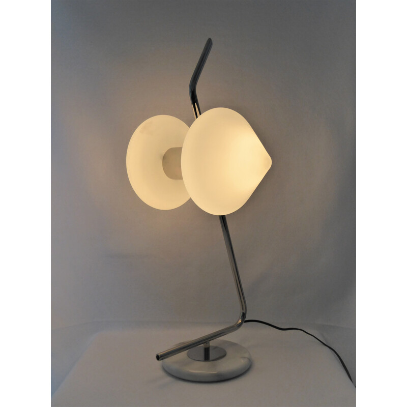 Vintage glass and marble lamp by Arlus, 1950s