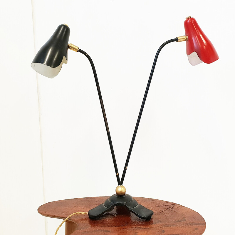 Lampe de table vintage noire et rouge, Italie, 1950