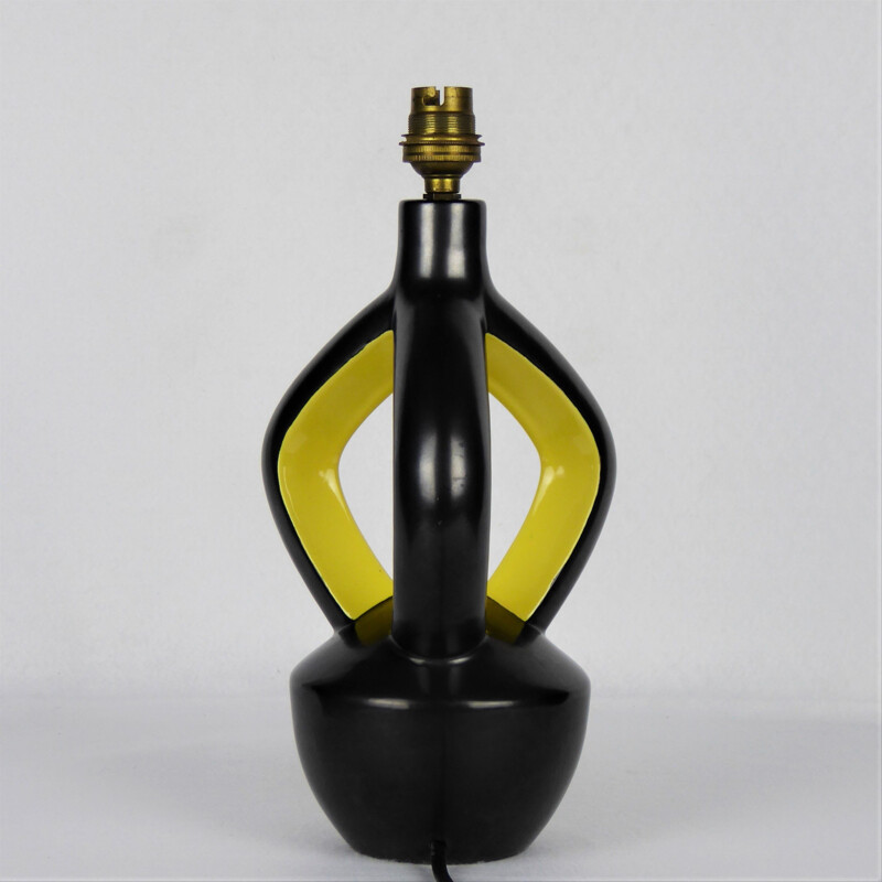 Vintage black and yellow ceramic lamp, Vallauris, 1950s