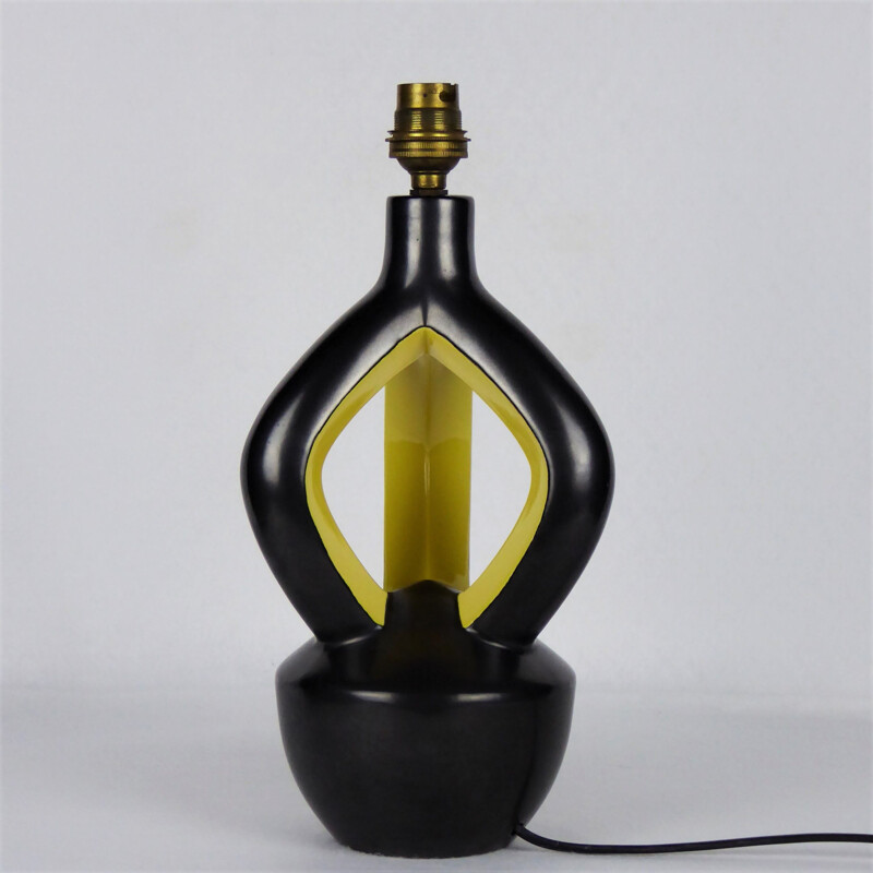 Vintage black and yellow ceramic lamp, Vallauris, 1950s