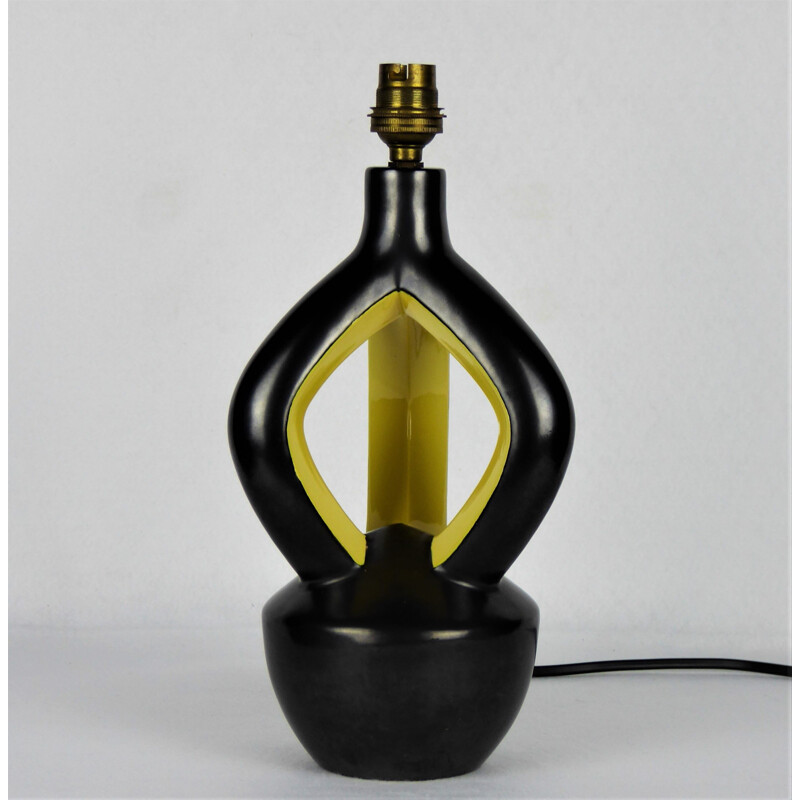 Vintage black and yellow ceramic lamp, Vallauris, 1950s