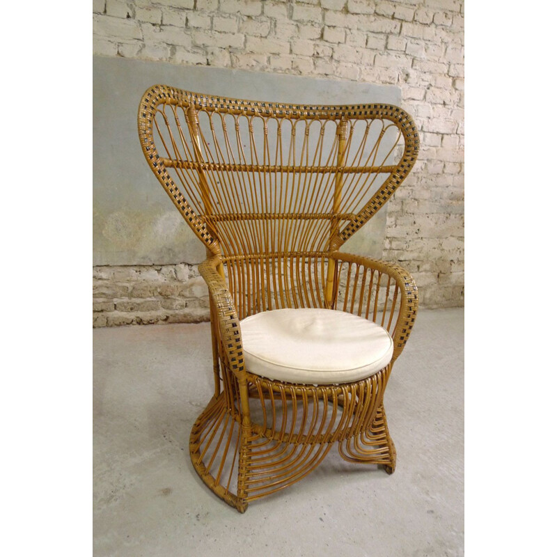 Grand fauteuil vintage en rotin, 1950