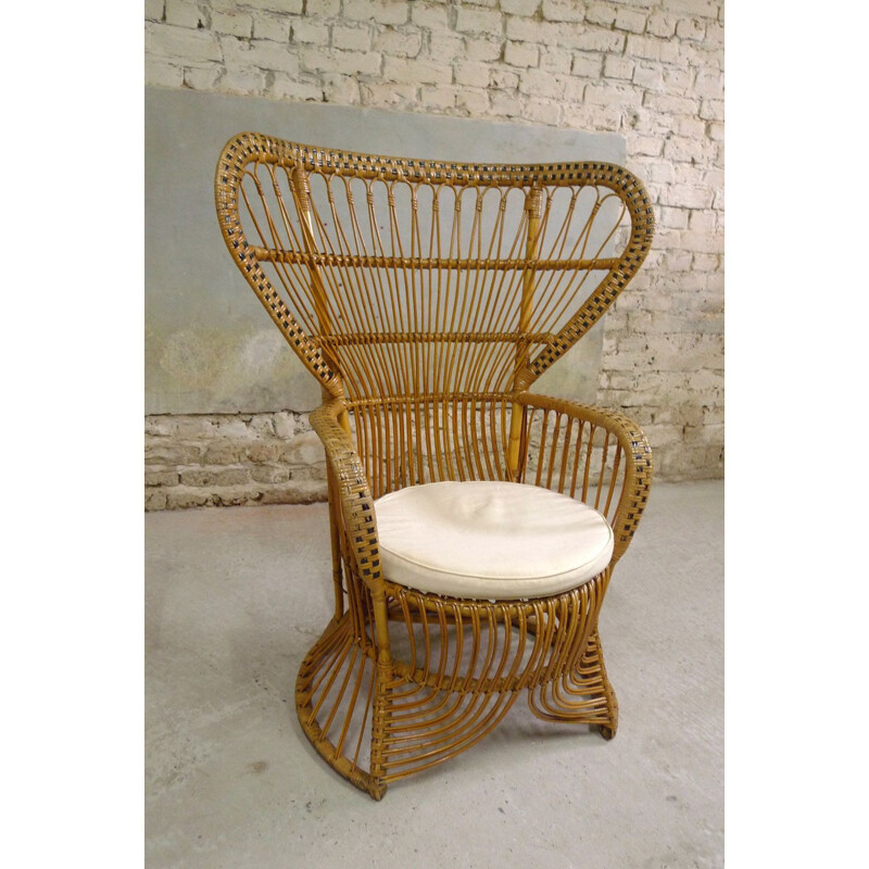 Large vintage rattan chair, 1950s