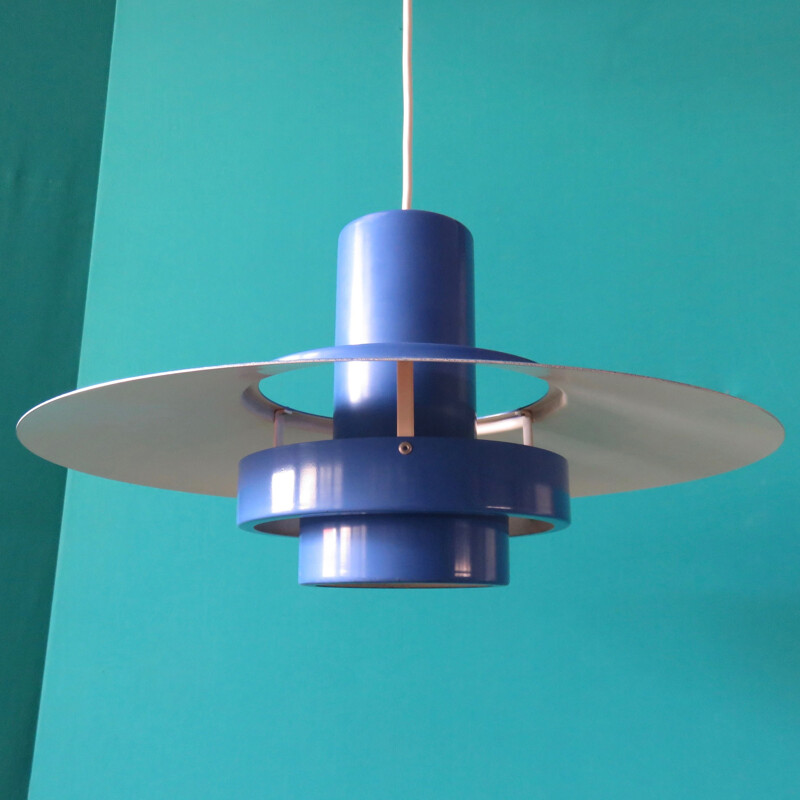 Vintage blue lacquered metal pendant light, 1960s