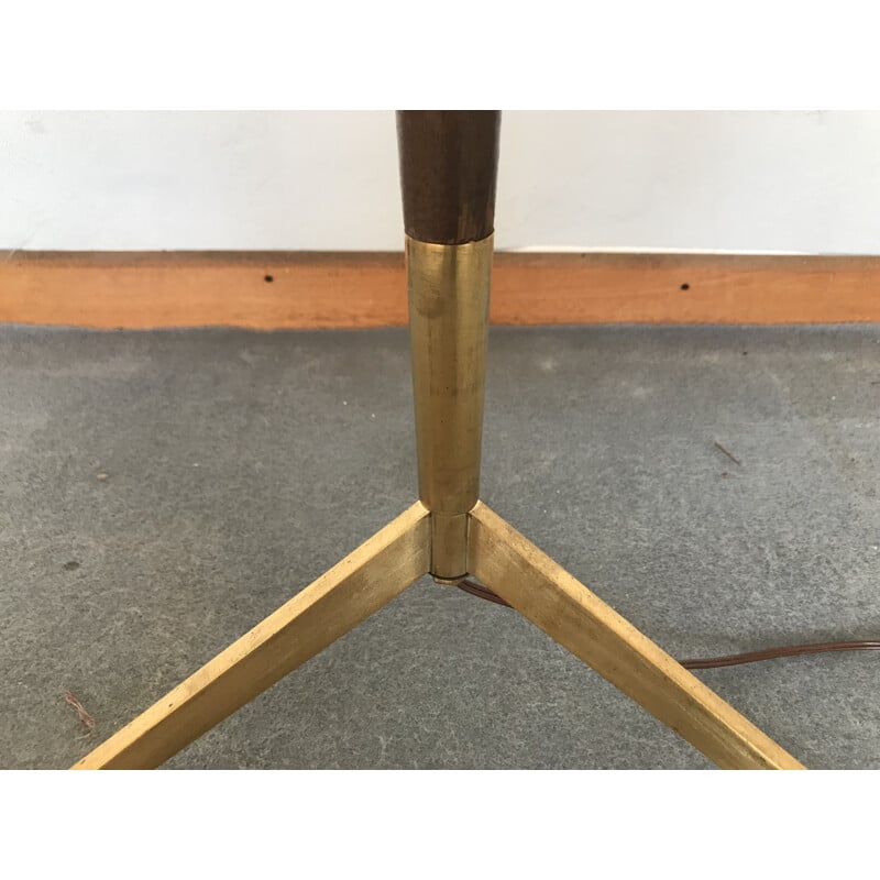 Vintage tripod floor lamp in teak and brass, 1960s