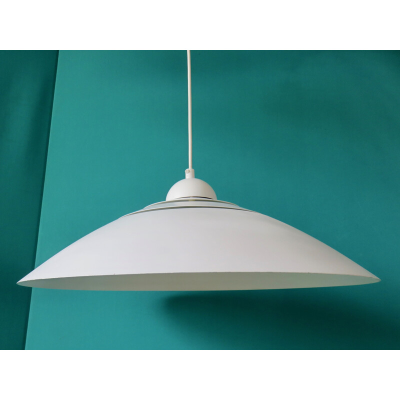 Large white vintage lacquered metal pendant light, 1970s