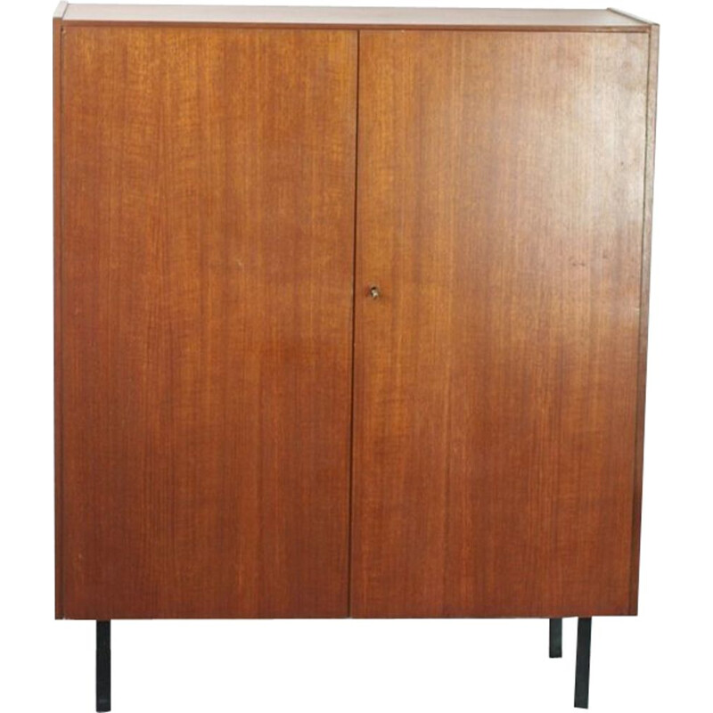 2-door vintage teak cabinet with key, 1950s