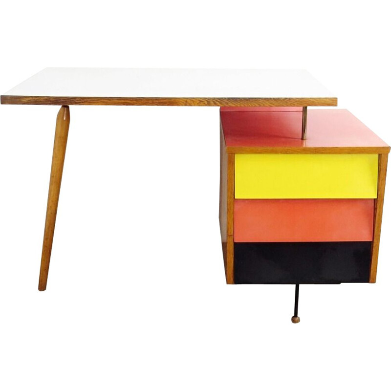 Vintage multicolor desk, Czechoslovakia, 1960s