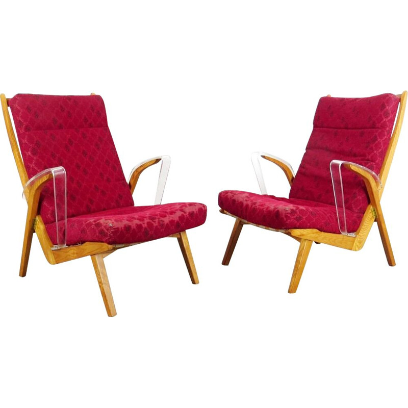 Set of 2 red armchairs by ULUV, 1960s