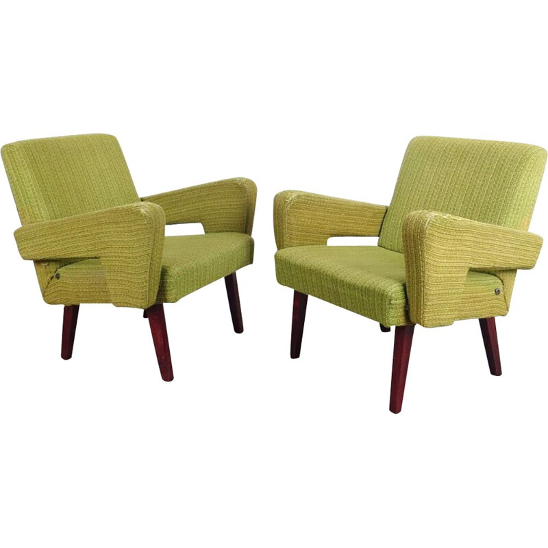 Set of 2 green vintage armchairs, 1960s