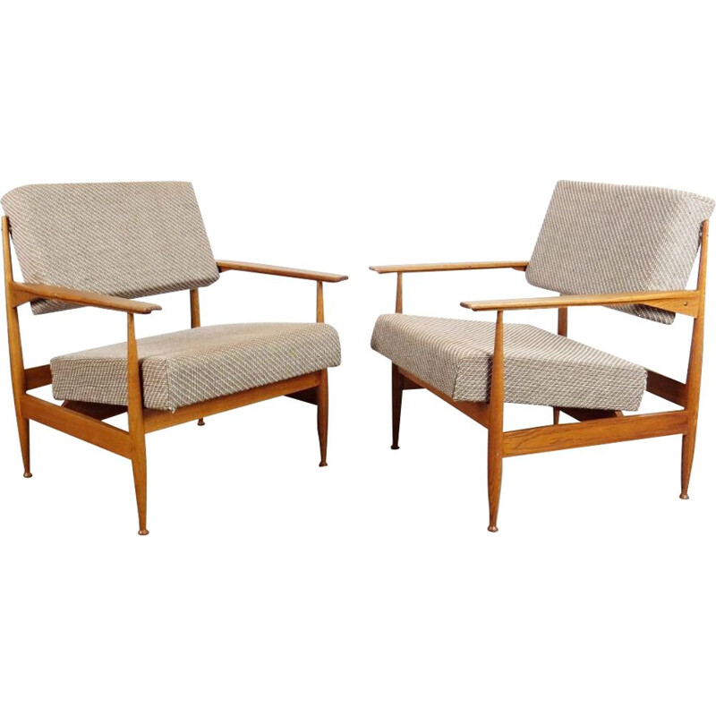 Set of 2 grey vintage armchairs, 1960s
