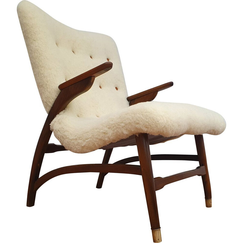Danish white vintage armchair, 1950s
